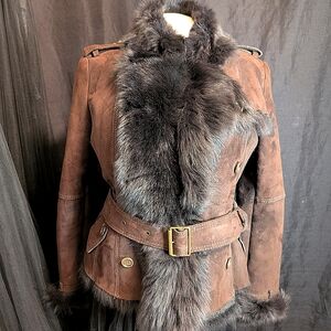 Burberry Brit Suede Shearling Double Breasted Jacket US size 10